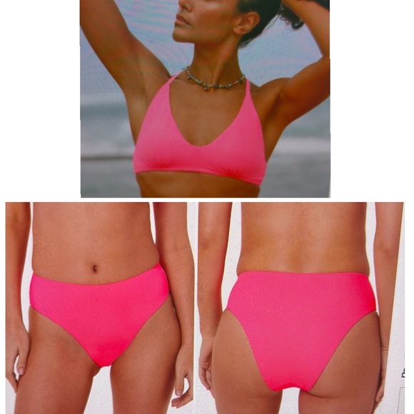Andie Bikini Set Valencia Top 90s High Waisted Bottom Neon Pink size small NWOT - Picture 1 of 9